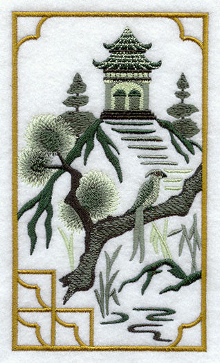 Chinoiserie Mountain Pagoda Panel