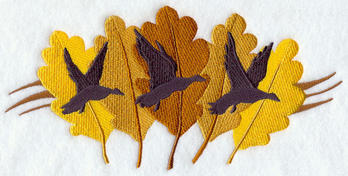 Duck Trio in Autumn Leaves