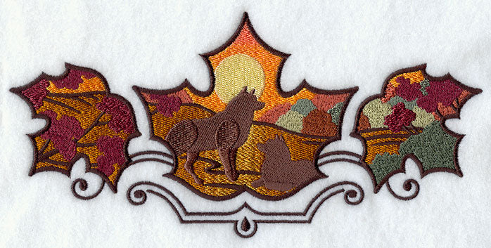 Wolf in Autumn Leaves Scene