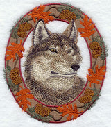 Wolf in Autumn Leaf Frame