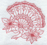 Victorian Fan with Poinsettias (Redwork)
