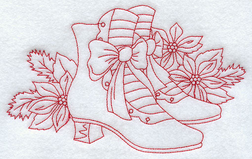 Christmas Boots and Poinsettias (Redwork)