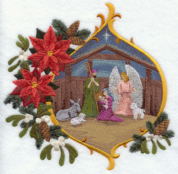 Stable Scene with Christmas Flowers