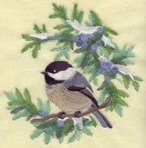 Chickadee in Juniper Boughs and Berries Circle