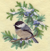 Chickadee in Juniper Boughs and Berries Circle