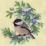 Chickadee in Juniper Boughs and Berries Circle