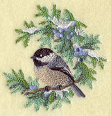 Chickadee in Juniper Boughs and Berries Circle