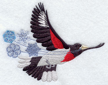 Flying Grosbeak with Snowflakes