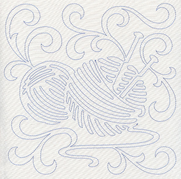 Knitting Needles and Yarn Quilting Square (Single Run)