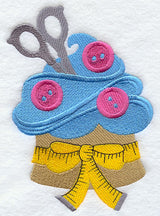 Crafty Cupcake with Buttons and Measuring Tape