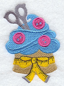 Crafty Cupcake with Buttons and Measuring Tape