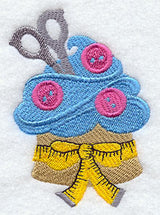 Crafty Cupcake with Buttons and Measuring Tape