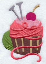 Crafty Cupcake with Yarn and Knitting Needles