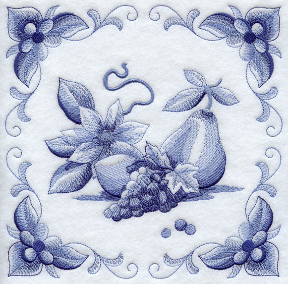 Delft Blue Clematis and Fruit Square