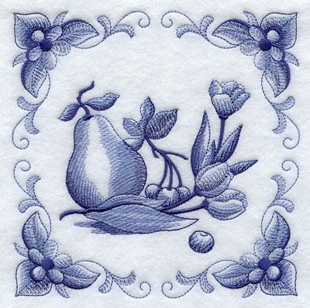 Delft Blue Tulips and Fruit Square