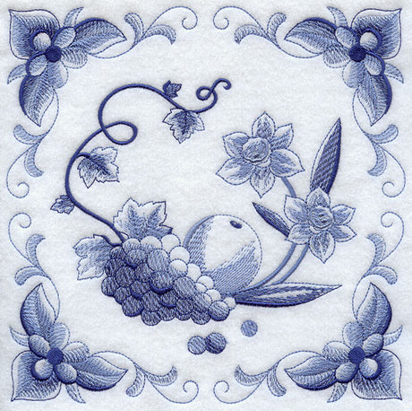 Delft Blue Daffodils and Fruit Square