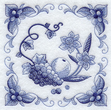 Delft Blue Daffodils and Fruit Square