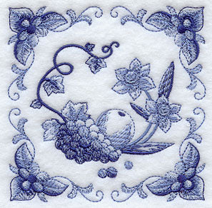Delft Blue Daffodils and Fruit Square