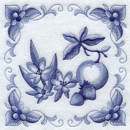 Delft Blue Crocus and Fruit Square
