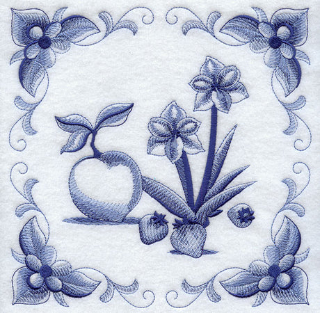 Delft Blue Amaryllis and Fruit Square