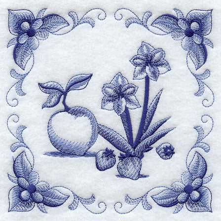 Delft Blue Amaryllis and Fruit Square