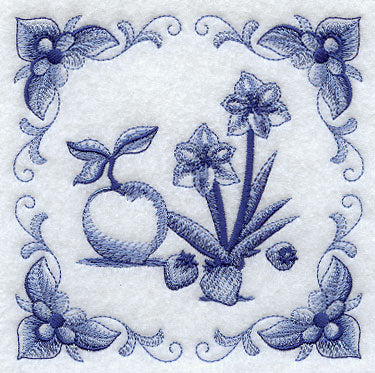 Delft Blue Amaryllis and Fruit Square