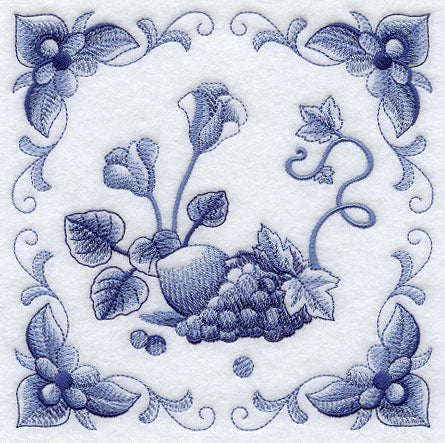 Delft Blue Cyclamen and Fruit Square