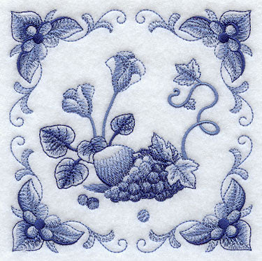 Delft Blue Cyclamen and Fruit Square