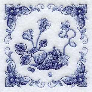 Delft Blue Cyclamen and Fruit Square