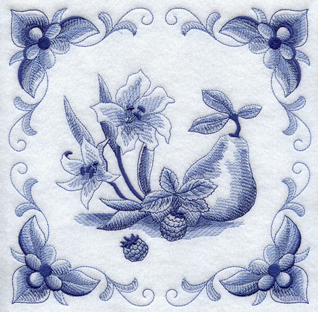 Delft Blue Gladiolus and Fruit Square