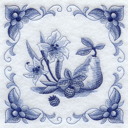 Delft Blue Gladiolus and Fruit Square