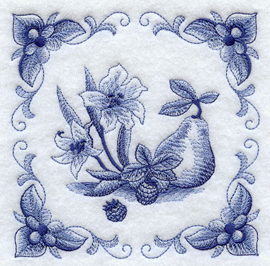 Delft Blue Gladiolus and Fruit Square
