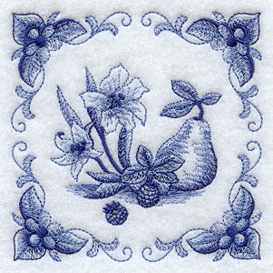 Delft Blue Gladiolus and Fruit Square