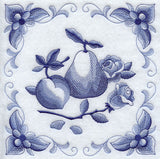 Delft Blue Roses and Fruit Square