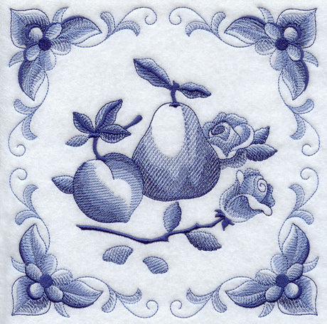 Delft Blue Roses and Fruit Square