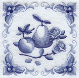 Delft Blue Roses and Fruit Square