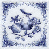 Delft Blue Roses and Fruit Square
