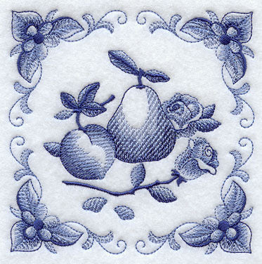 Delft Blue Roses and Fruit Square