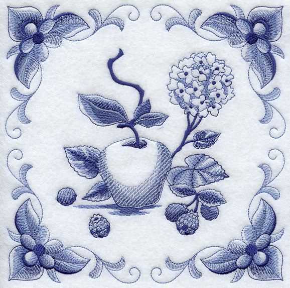 Delft Blue Hydrangea and Fruit Square