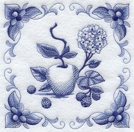 Delft Blue Hydrangea and Fruit Square