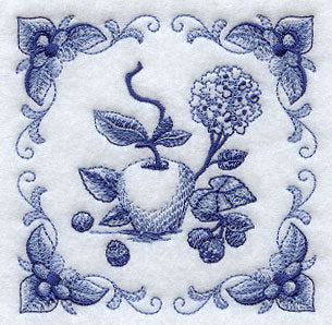 Delft Blue Hydrangea and Fruit Square