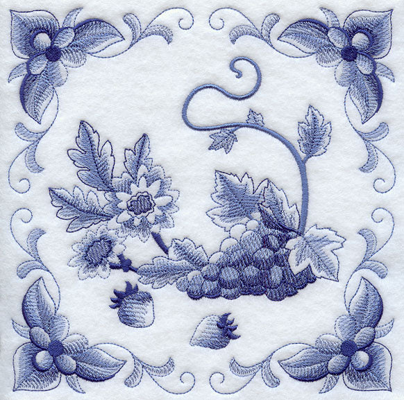 Delft Blue Chrysanthemum and Fruit Square