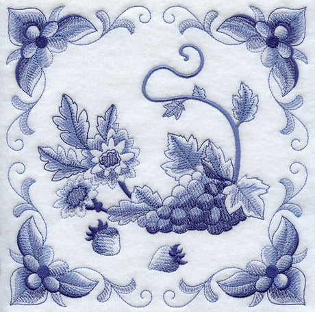Delft Blue Chrysanthemum and Fruit Square