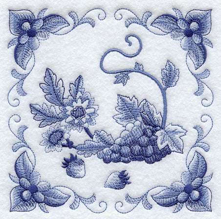 Delft Blue Chrysanthemum and Fruit Square