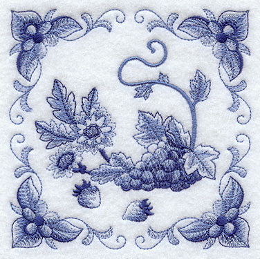 Delft Blue Chrysanthemum and Fruit Square