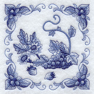 Delft Blue Chrysanthemum and Fruit Square