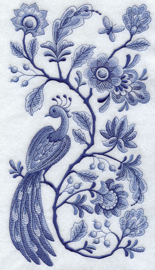 Delft Blue Peacock and Flowers