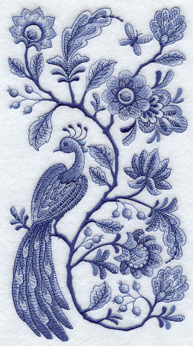 Delft Blue Peacock and Flowers