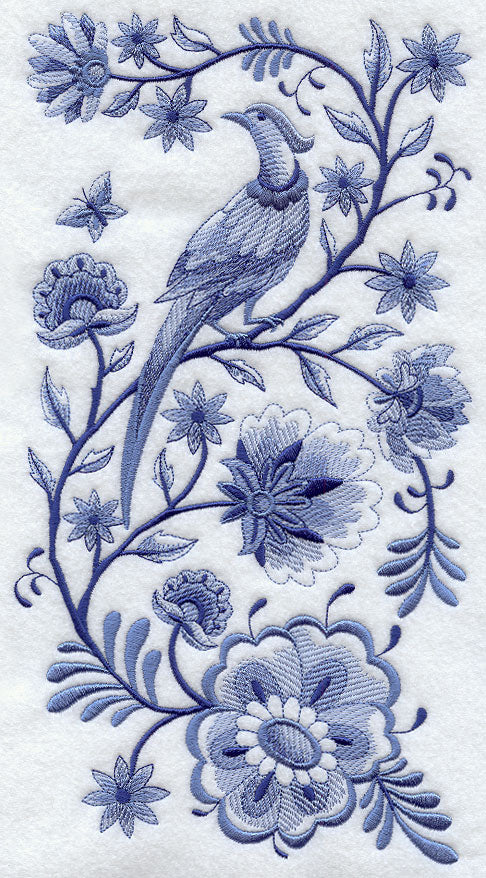 Delft Blue Bird on Flowered Branches