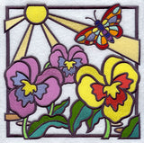 Stained Glass Pansies Square
